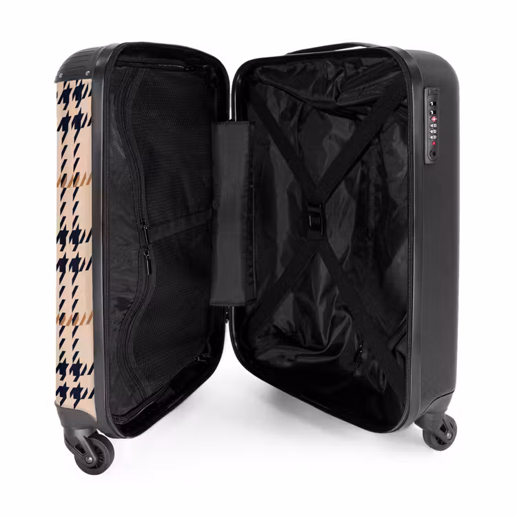 Beige ruitpatroon met visgraatlijnen in zwart en bruin NBS - Handbagage koffer - Kinderen Unisex middel -binnenkant