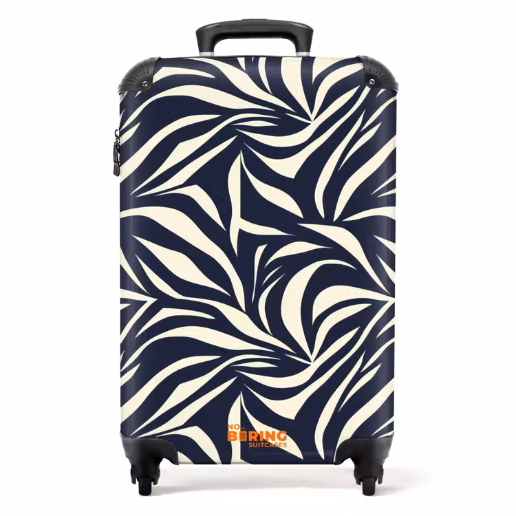 Bladvormen - Blauw - Patroon - Wit NBS - Handbagage koffer - Volwassenen Unisex middel -productfoto_recht