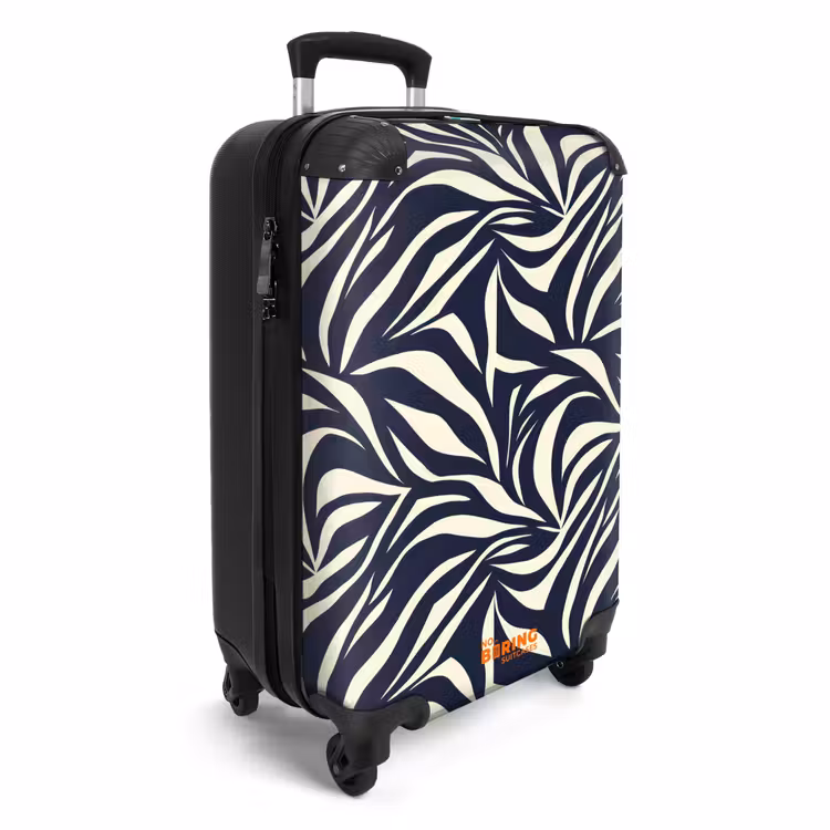 Bladvormen - Blauw - Patroon - Wit NBS - Handbagage koffer - Volwassenen Unisex middel -productfoto_3d