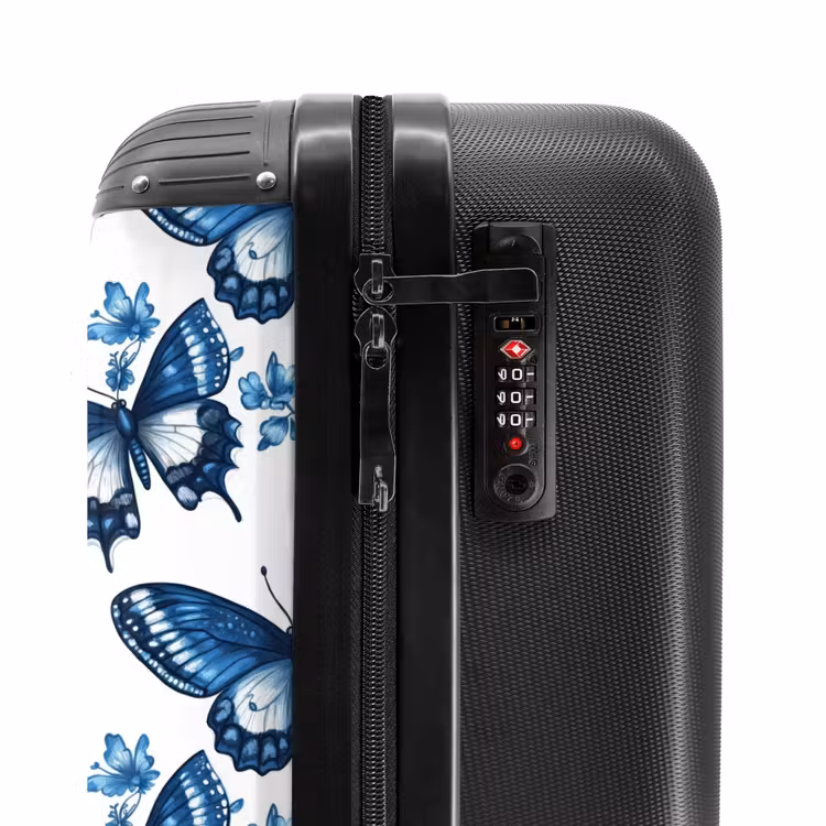 Blauw - Vlinders - Bloemen - Wit NBS - Handbagage koffer - Volwassenen Unisex middel -slot