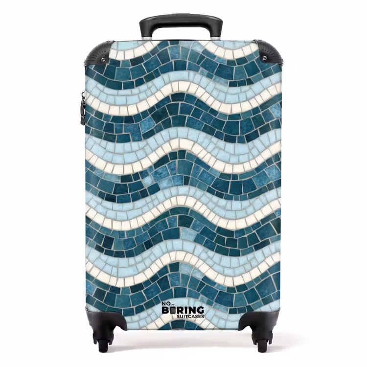 Koffer - Blau – Weiß – Mosaik – Gewellt - Blauw - Wit - Mozaïek - Golvend NBS - Handbagage koffer - Volwassenen Unisex middel