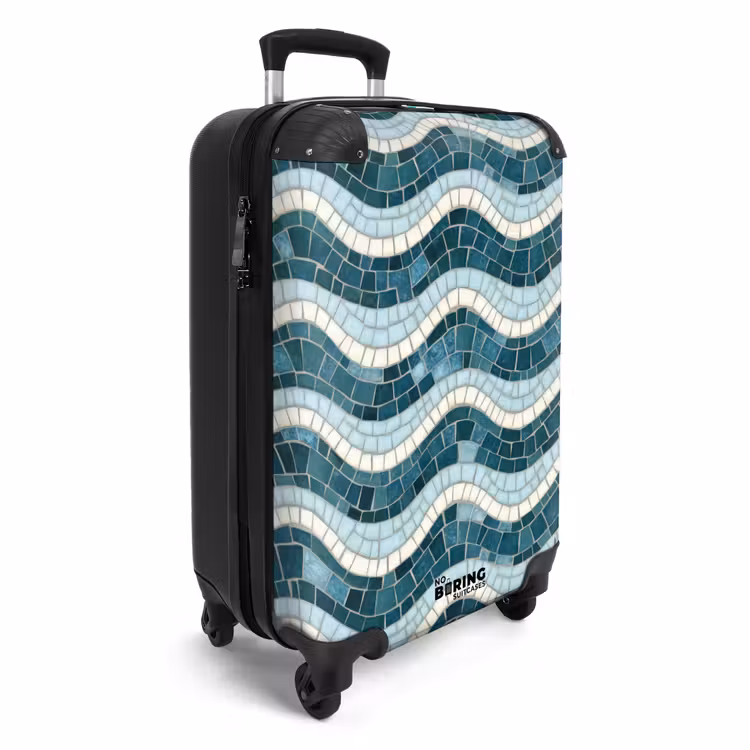 Koffer - Blau – Weiß – Mosaik – Gewellt - Blauw - Wit - Mozaïek - Golvend NBS - Handbagage koffer - Volwassenen Unisex middel
