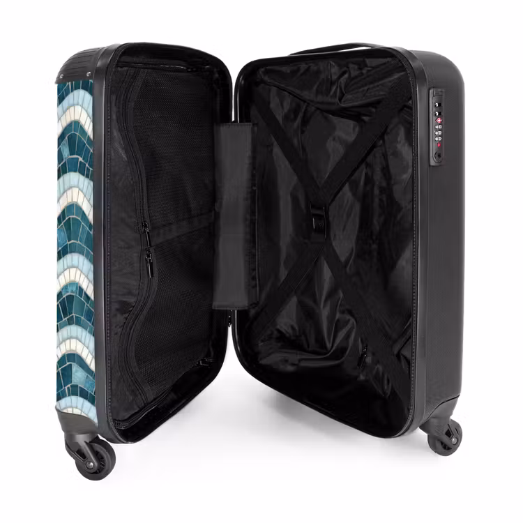 Koffer - Blau – Weiß – Mosaik – Gewellt - Blauw - Wit - Mozaïek - Golvend NBS - Handbagage koffer - Volwassenen Unisex middel