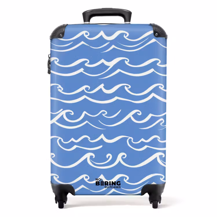 Koffer - Blau – Weiß – Schlicht – Gezeichnet – Wellen - Blauw - Wit - Simpel - Getekend - Golven NBS - Handbagage koffer - Volwassenen Unisex middel