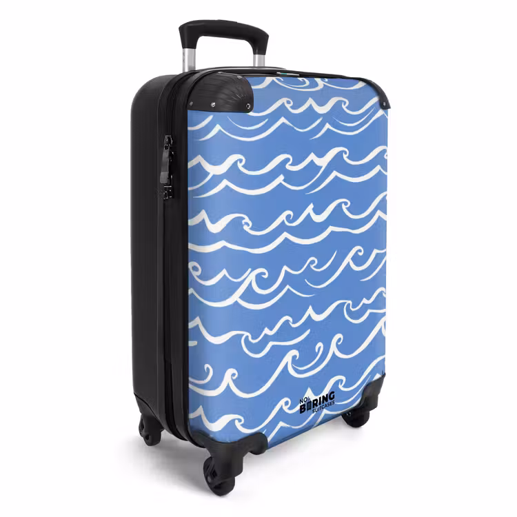 Koffer - Blau – Weiß – Schlicht – Gezeichnet – Wellen - Blauw - Wit - Simpel - Getekend - Golven NBS - Handbagage koffer - Volwassenen Unisex middel