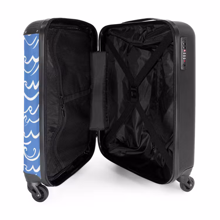 Koffer - Blau – Weiß – Schlicht – Gezeichnet – Wellen - Blauw - Wit - Simpel - Getekend - Golven NBS - Handbagage koffer - Volwassenen Unisex middel