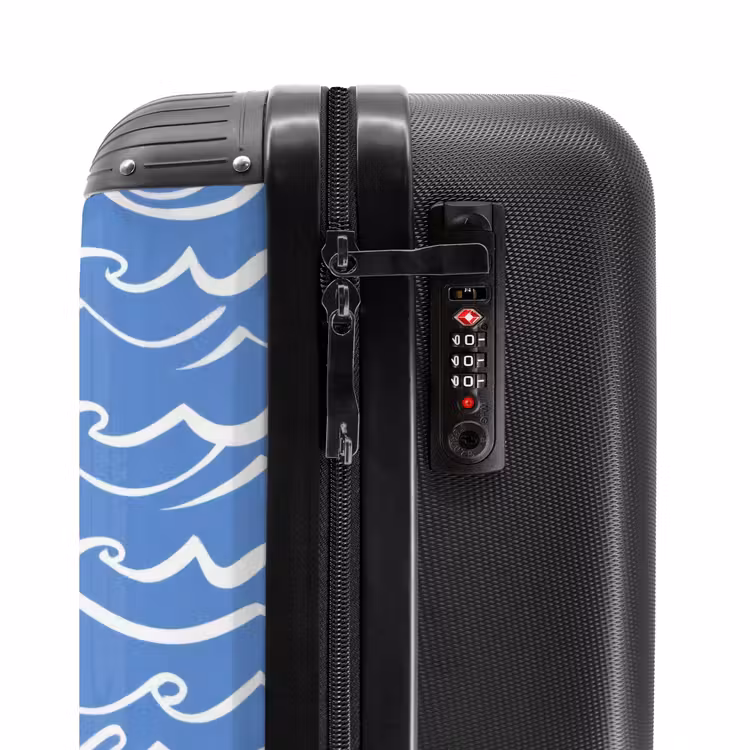 Koffer - Blau – Weiß – Schlicht – Gezeichnet – Wellen - Blauw - Wit - Simpel - Getekend - Golven NBS - Handbagage koffer - Volwassenen Unisex middel