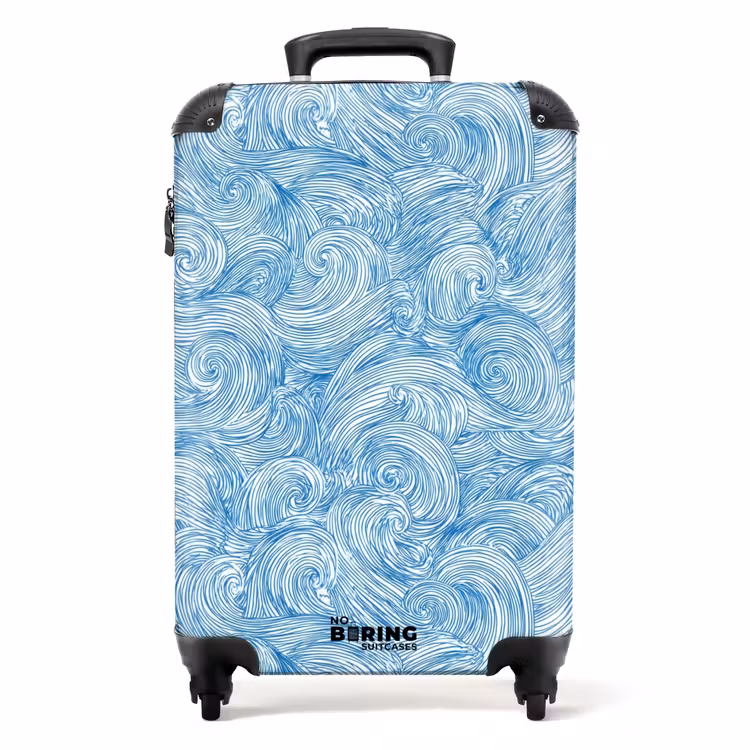 Koffer - Blau – Weiß – Spirale – Wellen – Linien - Blauw - Wit - Spiraal - Golven - Lijnen NBS - Handbagage koffer - Volwassenen Unisex middel