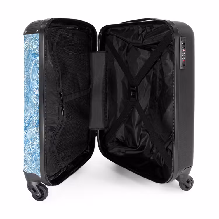 Koffer - Blau – Weiß – Spirale – Wellen – Linien - Blauw - Wit - Spiraal - Golven - Lijnen NBS - Handbagage koffer - Volwassenen Unisex middel