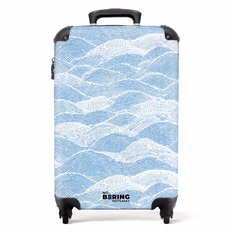 Koffer - Blau – Weiß – Wellen – Gezeichnet - Blauw - Wit - Golven - Getekend NBS - Handbagage koffer - Volwassenen Unisex middel