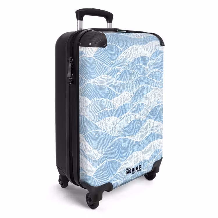 Koffer - Blau – Weiß – Wellen – Gezeichnet - Blauw - Wit - Golven - Getekend NBS - Handbagage koffer - Volwassenen Unisex middel
