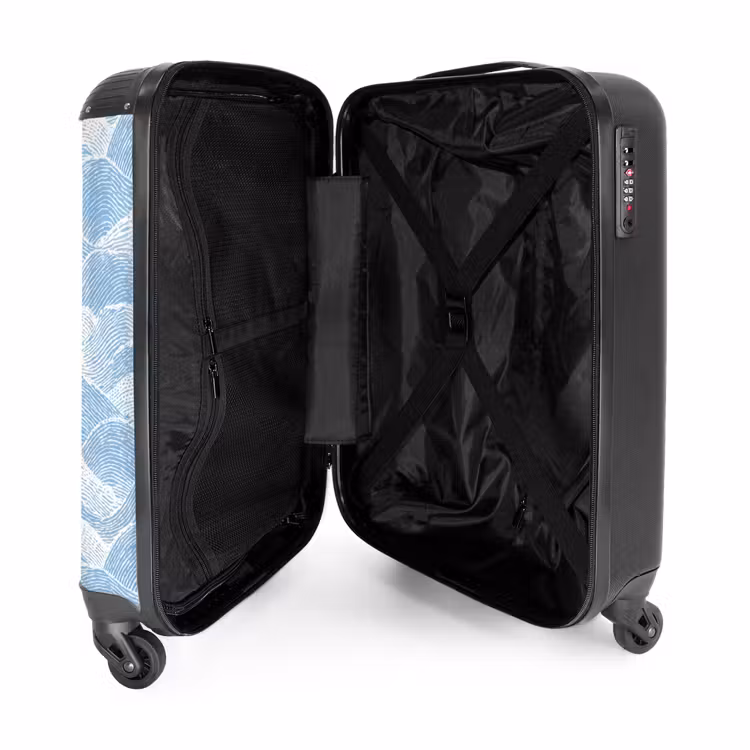 Koffer - Blau – Weiß – Wellen – Gezeichnet - Blauw - Wit - Golven - Getekend NBS - Handbagage koffer - Volwassenen Unisex middel