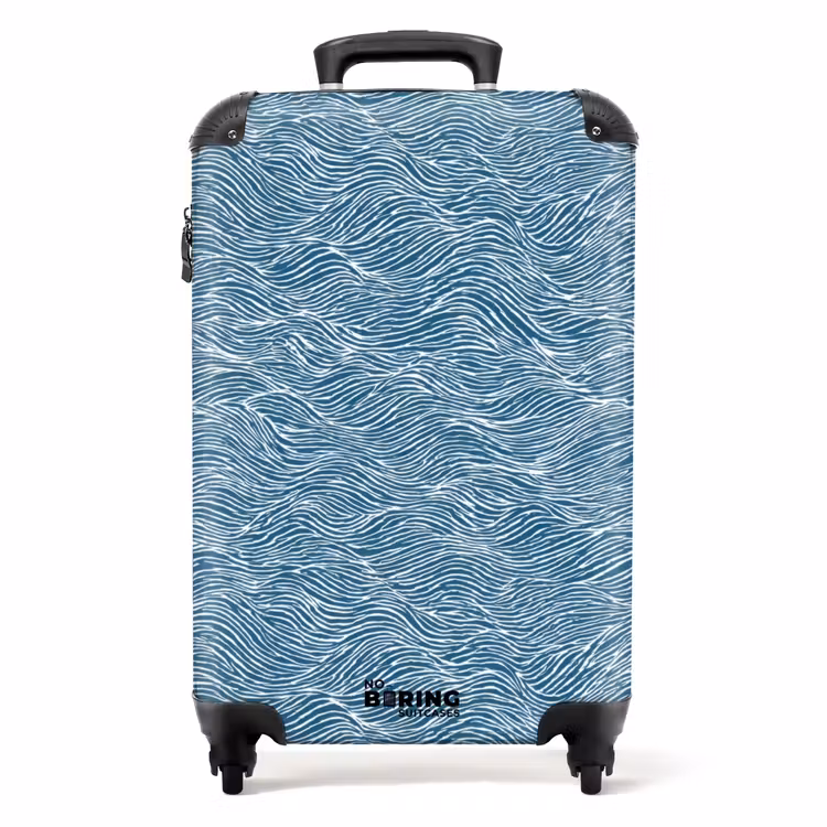 Koffer - Blau – Weiß – Wellen – Gezeichnet – Textur - Blauw - Wit - Golven - Getekend - Textuur NBS - Handbagage koffer - Volwassenen Unisex middel