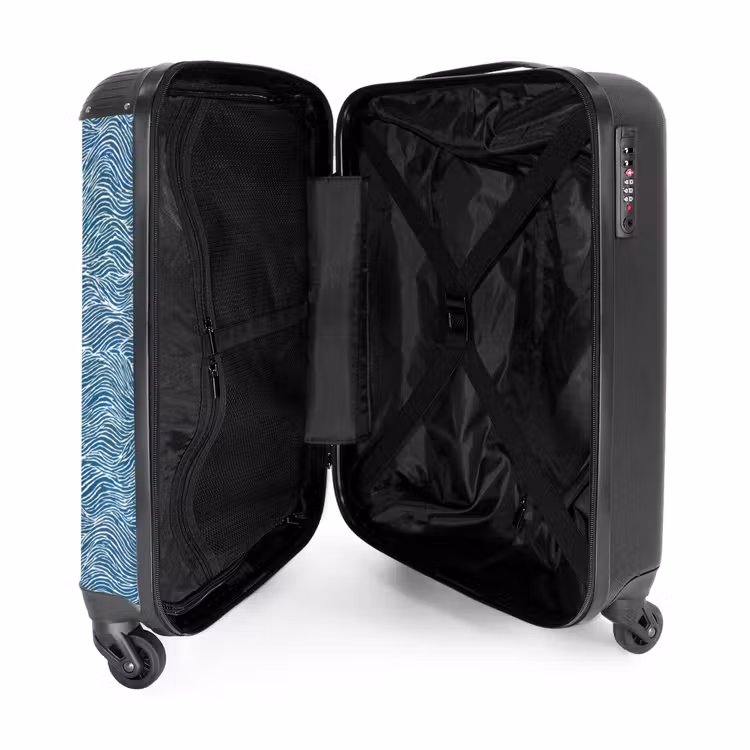 Koffer - Blau – Weiß – Wellen – Gezeichnet – Textur - Blauw - Wit - Golven - Getekend - Textuur NBS - Handbagage koffer - Volwassenen Unisex middel