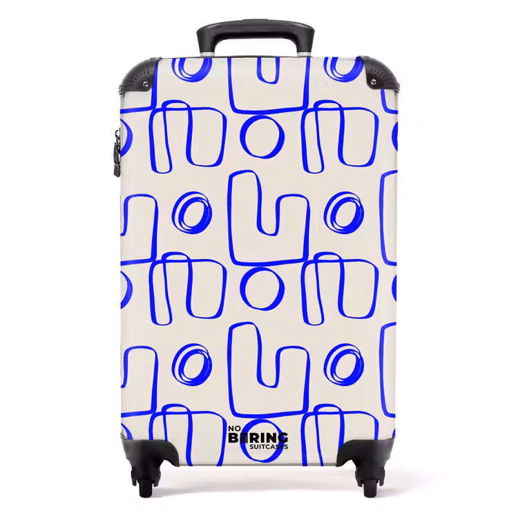 Blauwe abstracte lijnen op beige achtergrond NBS - Handbagage koffer - Volwassenen Unisex middel -productfoto_recht
