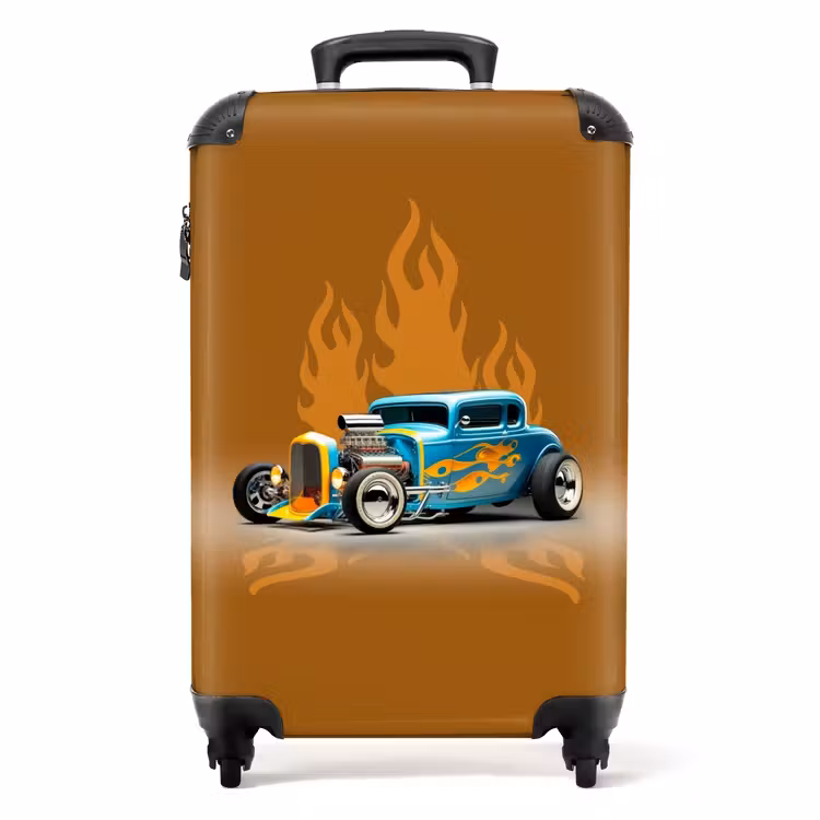 Blauwe auto met gele vlammen NBS - Handbagage koffer - Unisex middel -productfoto_recht