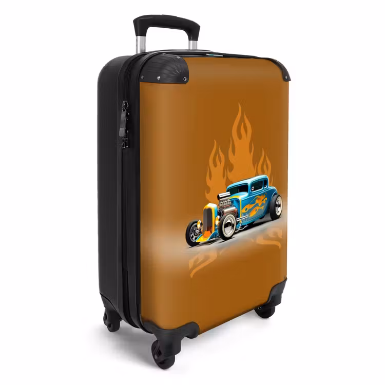 Blauwe auto met gele vlammen NBS - Handbagage koffer - Unisex middel -productfoto_3d