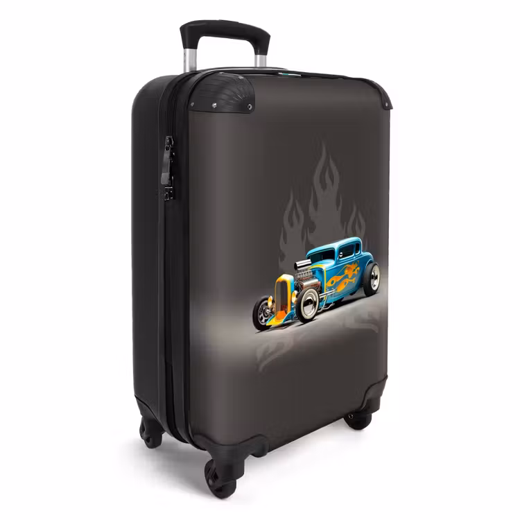 Blauwe auto met grijze vlammen NBS - Handbagage koffer - Unisex middel -productfoto_3d