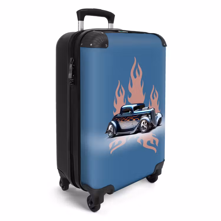 Blauwe auto met roze vlammen NBS - Handbagage koffer - Unisex middel -productfoto_3d