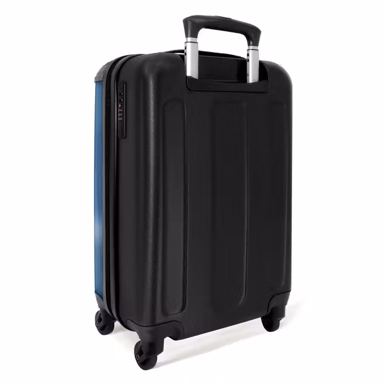Blauwe auto met roze vlammen NBS - Handbagage koffer - Unisex middel -achterkant