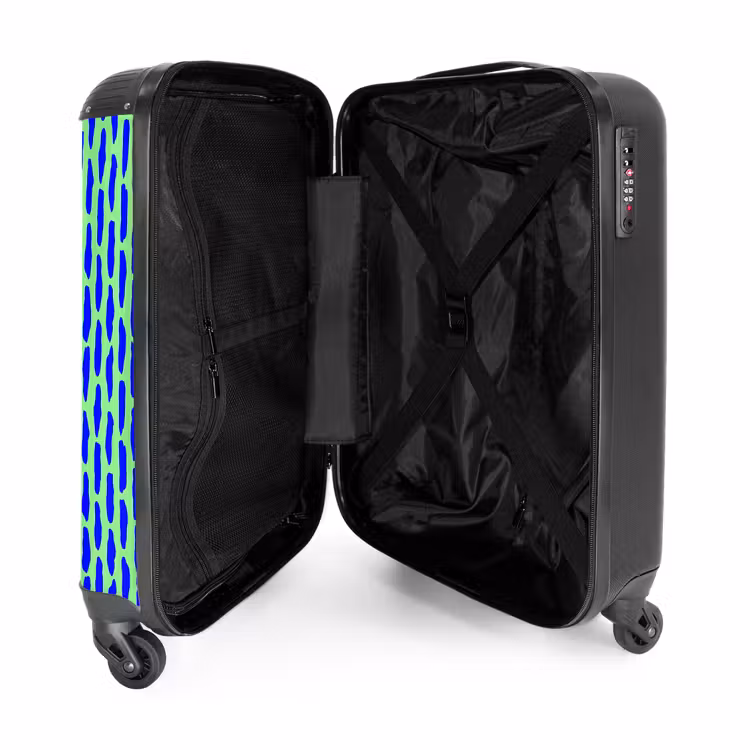 Blauw patroon op mintgroen NBS - Handbagage koffer - Volwassenen Unisex middel -binnenkant