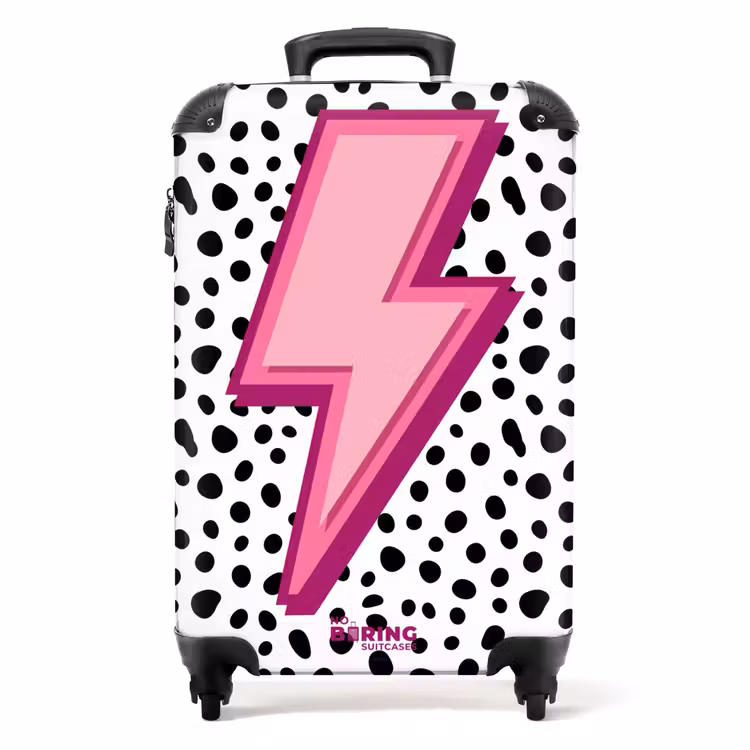 Bliksem - Roze - Stippen NBS - Handbagage koffer - Volwassenen Unisex middel -productfoto_recht