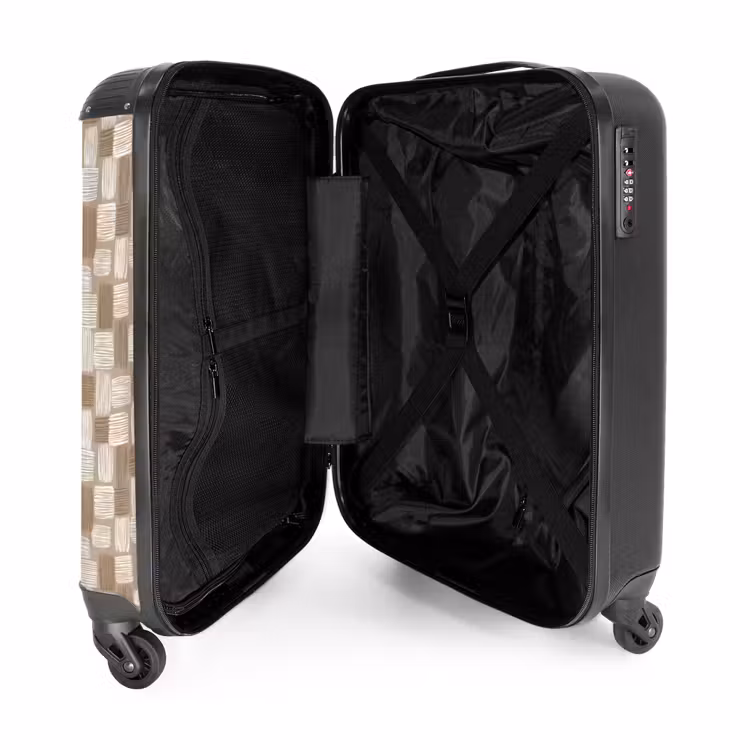 Blok - Patroon - Bruin NBS - Handbagage koffer - Volwassenen Unisex middel -binnenkant