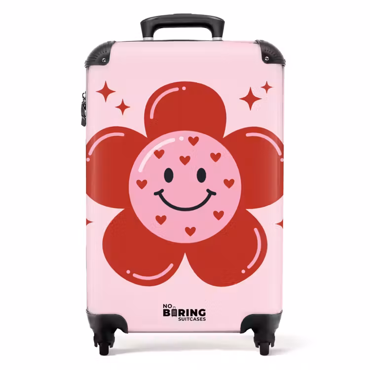 Bloem - Roze - Hartjes NBS - Handbagage koffer - Volwassenen Unisex middel -productfoto_recht