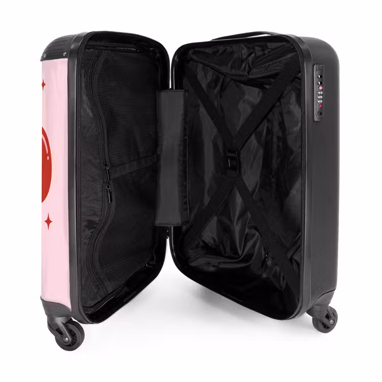 Bloem - Roze - Hartjes NBS - Handbagage koffer - Volwassenen Unisex middel -binnenkant