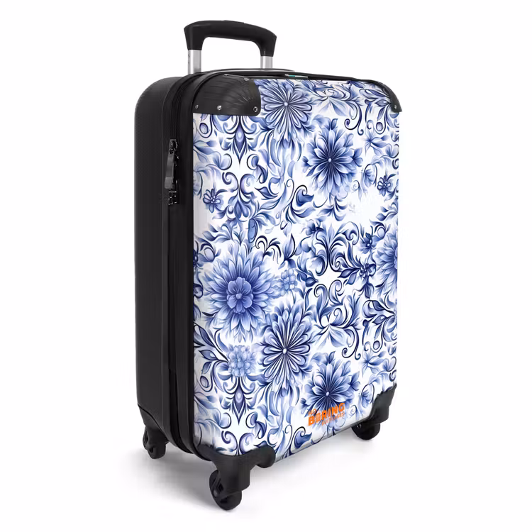Bloemen - Blauw - Patroon - Wit NBS - Handbagage koffer - Volwassenen Unisex middel -productfoto_3d