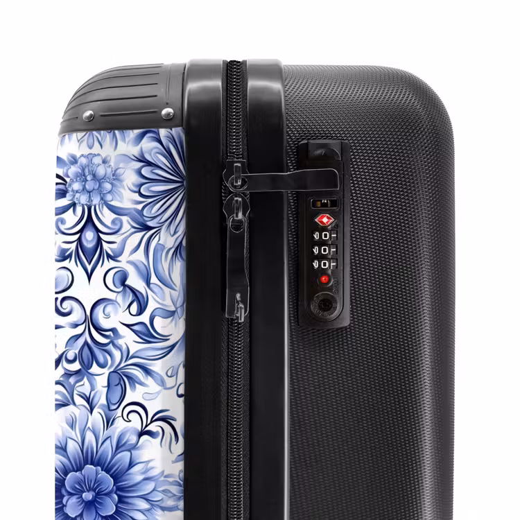 Bloemen - Blauw - Patroon - Wit NBS - Handbagage koffer - Volwassenen Unisex middel -slot