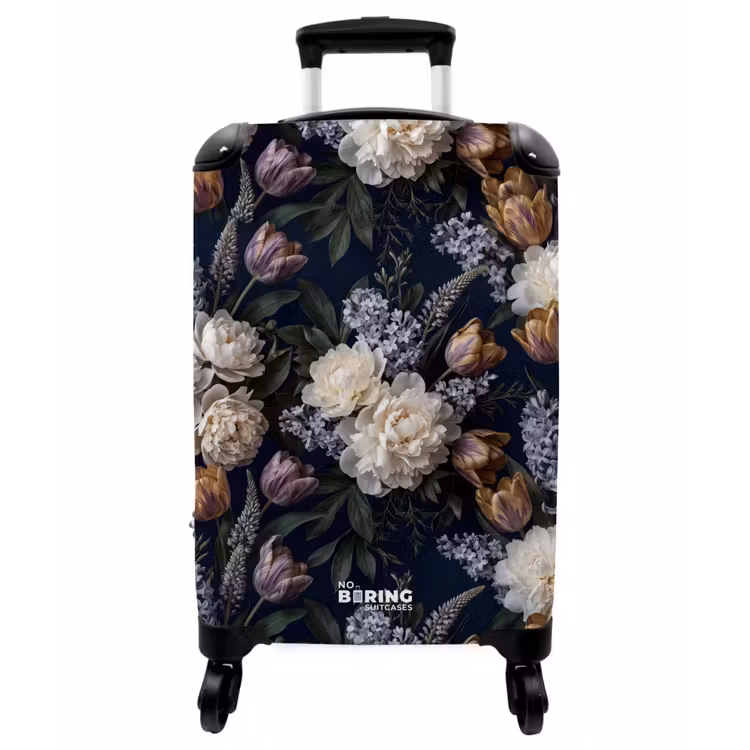 Koffer - Blumen – Dunkel – Elegant – Natur – Weiß - Bloemen - Donker - Elegant - Natuur - Wit NBS - Handbagage koffer - Vrouwen middel