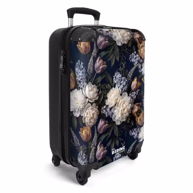 Koffer - Blumen – Dunkel – Elegant – Natur – Weiß - Bloemen - Donker - Elegant - Natuur - Wit NBS - Handbagage koffer - Vrouwen middel
