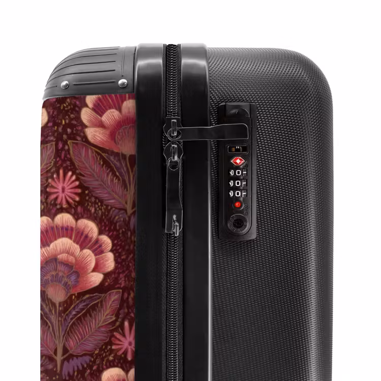 Bloemen - Waaier - Paars NBS - Handbagage koffer - Volwassenen Unisex middel -slot