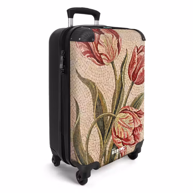 Koffer - Blumen – Mosaik – Rot – Grün – Kunst - Bloemen - Mozaïek - Rood - Groen - Kunst NBS - Handbagage koffer - Volwassenen Unisex middel