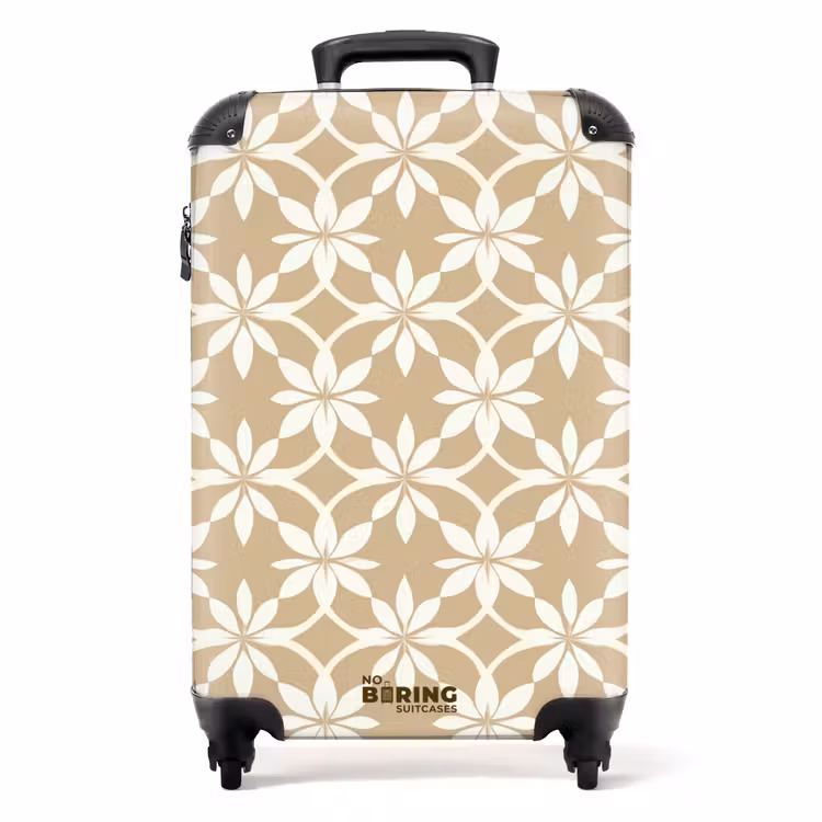 Bloemen - Patroon - Beige NBS - Handbagage koffer - Volwassenen Unisex middel -productfoto_recht