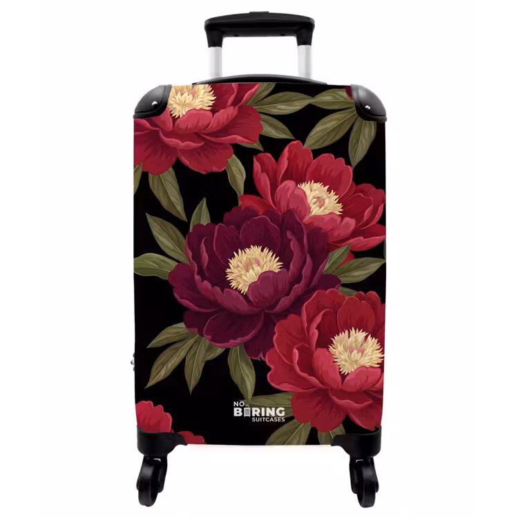 Koffer - Blumen – Muster – Botanisch – Rot – Schwarz - Bloemen - Patroon - Botanisch - Rood - Zwart NBS - Handbagage koffer - Vrouwen middel