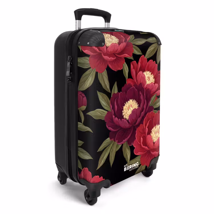 Koffer - Blumen – Muster – Botanisch – Rot – Schwarz - Bloemen - Patroon - Botanisch - Rood - Zwart NBS - Handbagage koffer - Vrouwen middel