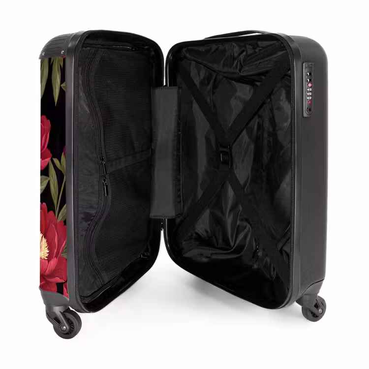 Koffer - Blumen – Muster – Botanisch – Rot – Schwarz - Bloemen - Patroon - Botanisch - Rood - Zwart NBS - Handbagage koffer - Vrouwen middel