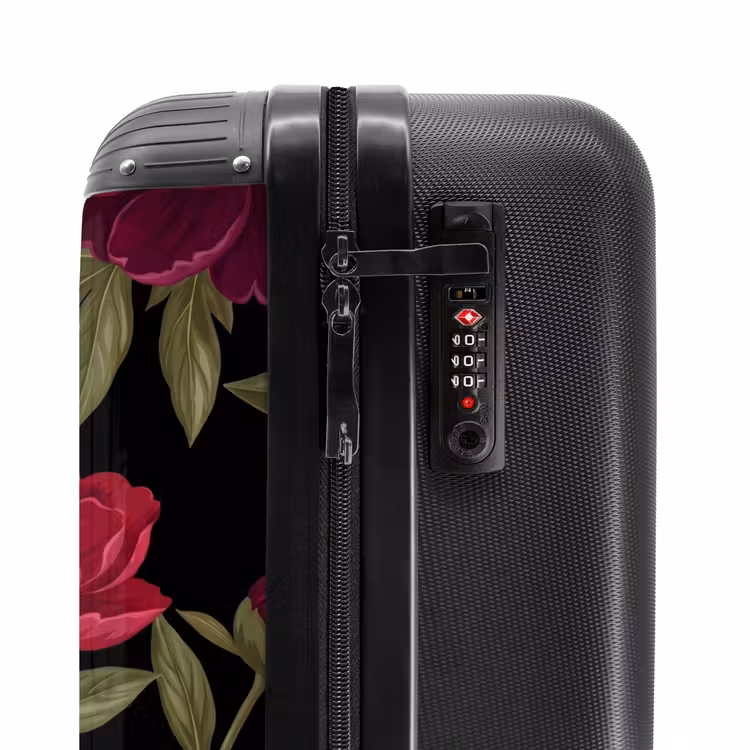 Koffer - Blumen – Muster – Botanisch – Rot – Schwarz - Bloemen - Patroon - Botanisch - Rood - Zwart NBS - Handbagage koffer - Vrouwen middel