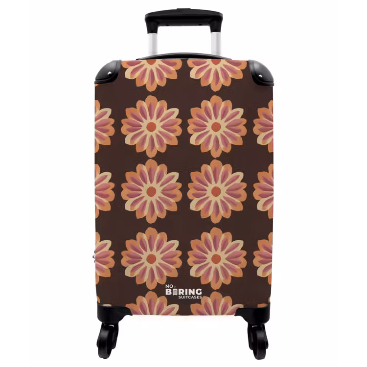 Koffer - Blumen – Muster – Braun - Bloemen - Patroon - Bruin NBS - Handbagage koffer - Vrouwen middel