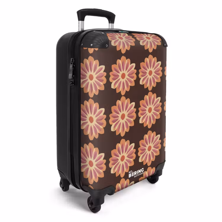 Koffer - Blumen – Muster – Braun - Bloemen - Patroon - Bruin NBS - Handbagage koffer - Vrouwen middel