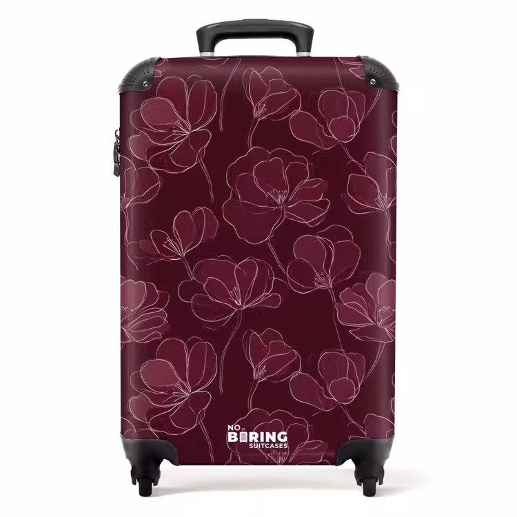 Bloemen - Patroon - Bordeauxrood NBS - Handbagage koffer - Volwassenen Unisex middel -productfoto_recht
