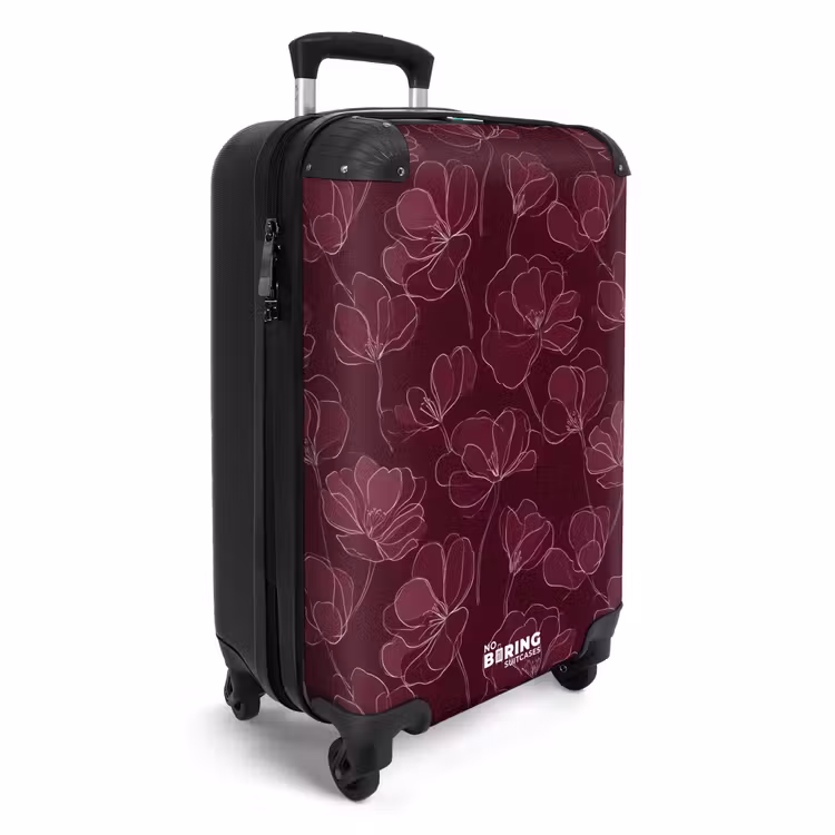 Bloemen - Patroon - Bordeauxrood NBS - Handbagage koffer - Volwassenen Unisex middel -productfoto_3d