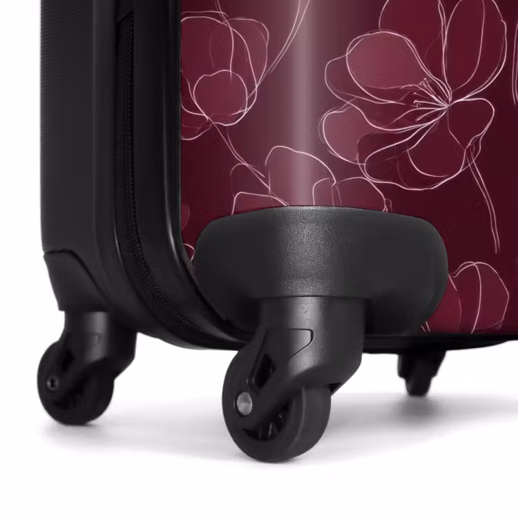 Bloemen - Patroon - Bordeauxrood NBS - Handbagage koffer - Volwassenen Unisex middel -wiel