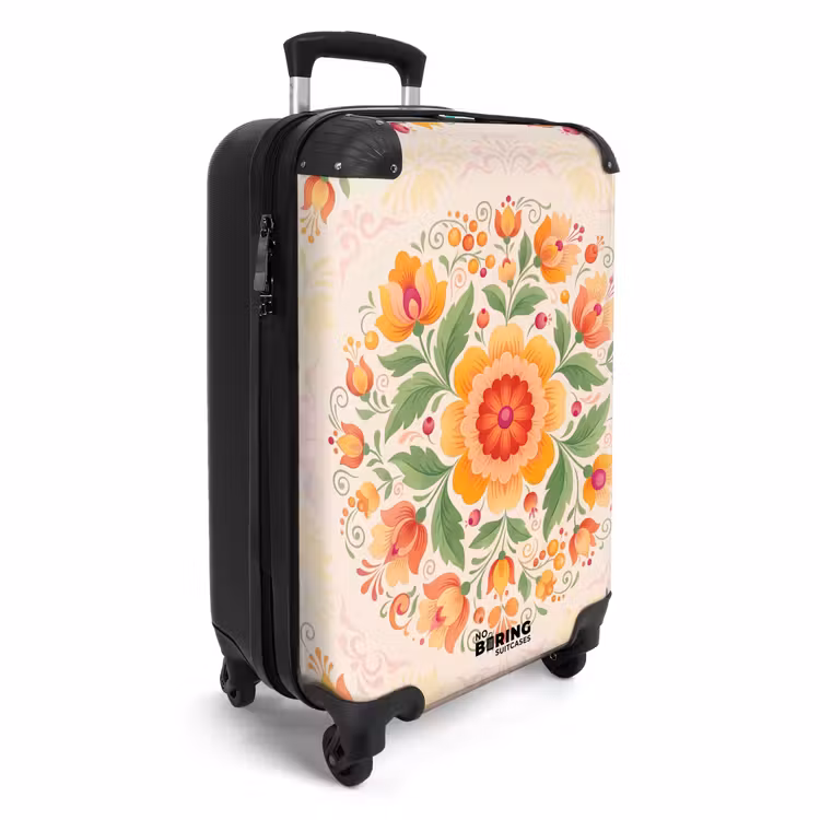 Koffer - Blumen – Muster – Dekorativ – Orange - Bloemen - Patroon - Decoratief - Oranje NBS - Handbagage koffer - Vrouwen middel