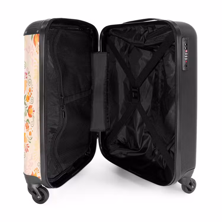 Koffer - Blumen – Muster – Dekorativ – Orange - Bloemen - Patroon - Decoratief - Oranje NBS - Handbagage koffer - Vrouwen middel