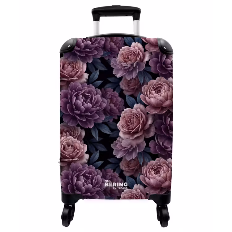 Koffer - Blumen – Muster – Dunkel – Botanisch – Lila - Bloemen - Patroon - Donker - Botanisch - Paars NBS - Handbagage koffer - Vrouwen middel