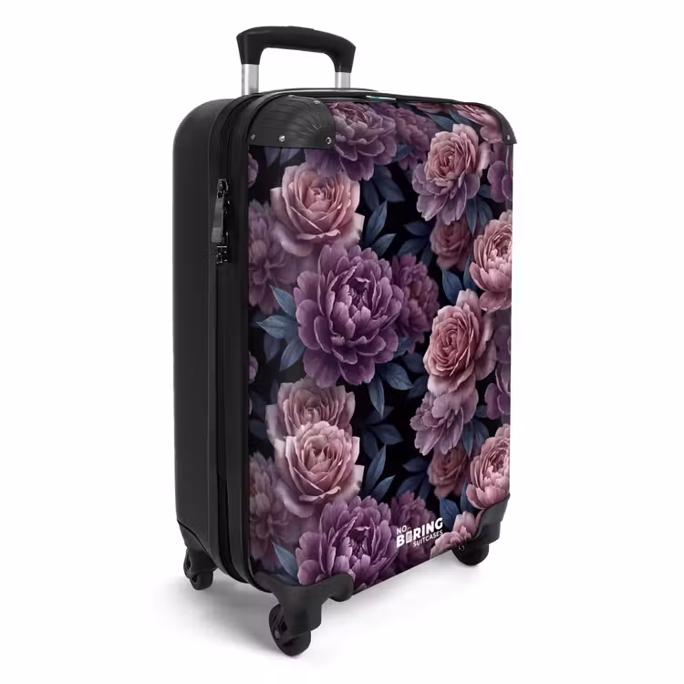 Koffer - Blumen – Muster – Dunkel – Botanisch – Lila - Bloemen - Patroon - Donker - Botanisch - Paars NBS - Handbagage koffer - Vrouwen middel