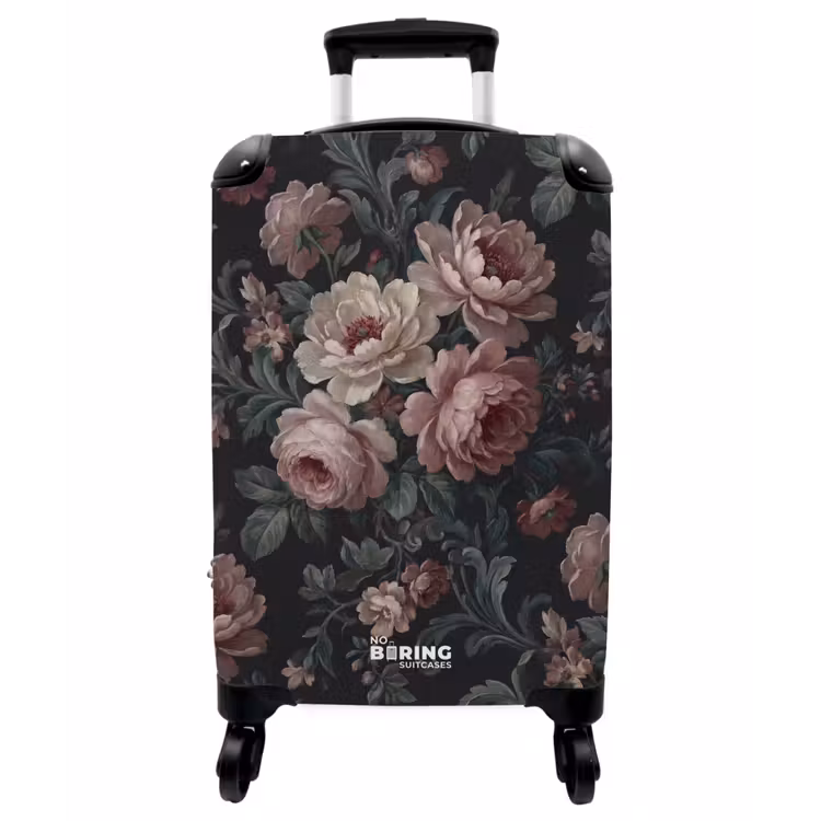 Koffer - Blumen – Muster – Elegant – Rosa – Dunkel - Bloemen - Patroon - Sierlijk - Roze - Donker NBS - Handbagage koffer - Vrouwen middel